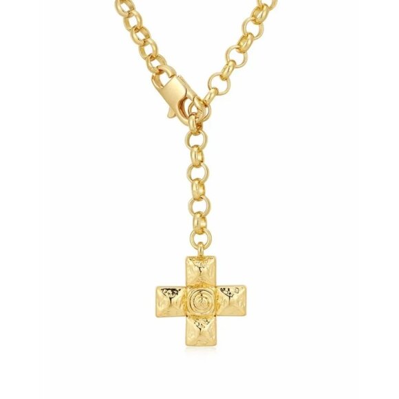 Maltese Cross Pendant Necklace 18K Gold Plated Perfect Layering Heavy Quality - Picture 3 of 7
